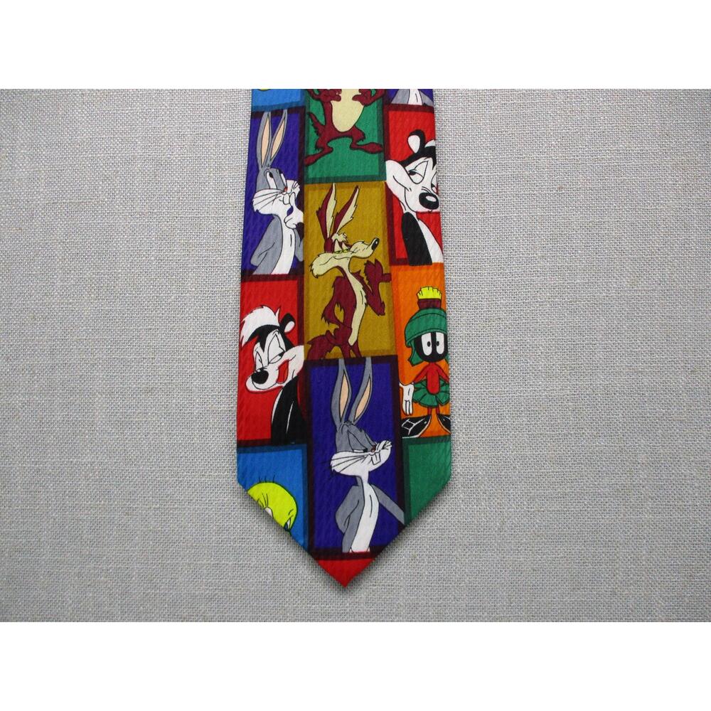 Looney Tunes Mania Vintage 1995 Colorful Cartoon Silk Novelty Tie Mens‎